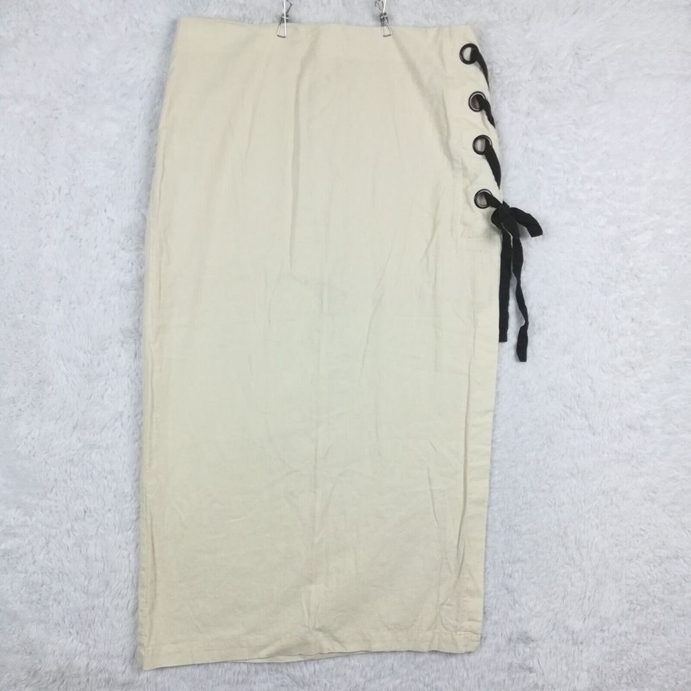 Venus Womens Skirt Linen Blend Maxi Natural Off White Tie Grommet Plus 18